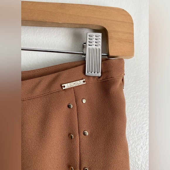 LIU.JO A-line Caramel Camel Tan Skirt Silver Studded Embellished Y2K Luxury 2 - Picture 7 of 12